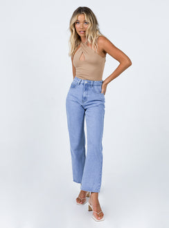 front view of model wearing Princess Polly Munich Straight Leg Denim Jeans High Waisted 
