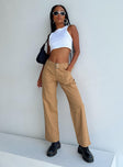 Front view of model wearing  front Princess Polly High Waisted Pants High Waisted Pants  Phelps Cargo Pants Camel