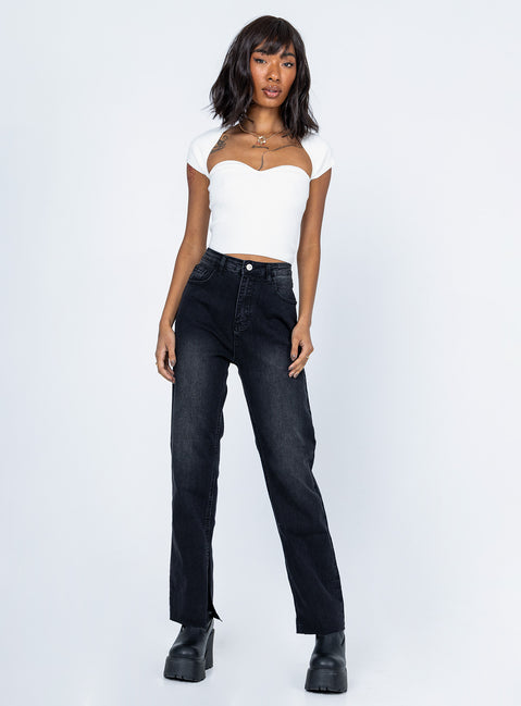 front view of model wearing Princess Polly Miller Denim Jeans Black High Waisted 