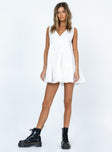 Front view of model wearing  front Princess Polly Crew Neck  Rosetta Mini Dress White