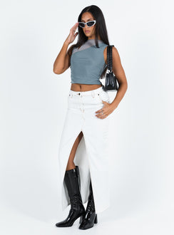 product Princess Polly Sleeveless Asymmetric Neckline  Motel Moni Top Mesh Blue Grey