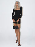 front view of model wearing Princess Polly Portia Mini Dress Black 