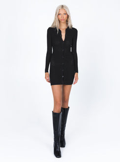 front view of model wearing Princess Polly Zayda Long Sleeve Mini Dress Black 