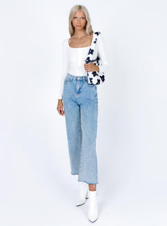 front view of model wearing Princess Polly Edith Bodysuit White Full Sleeves Square Neck 