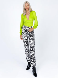 front view of model wearing Princess Polly Jude Long Sleeve Bodysuit Green Full Sleeves Plunger 