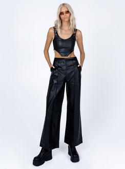 front view of model wearing Princess Polly Travis PU Corset Black 