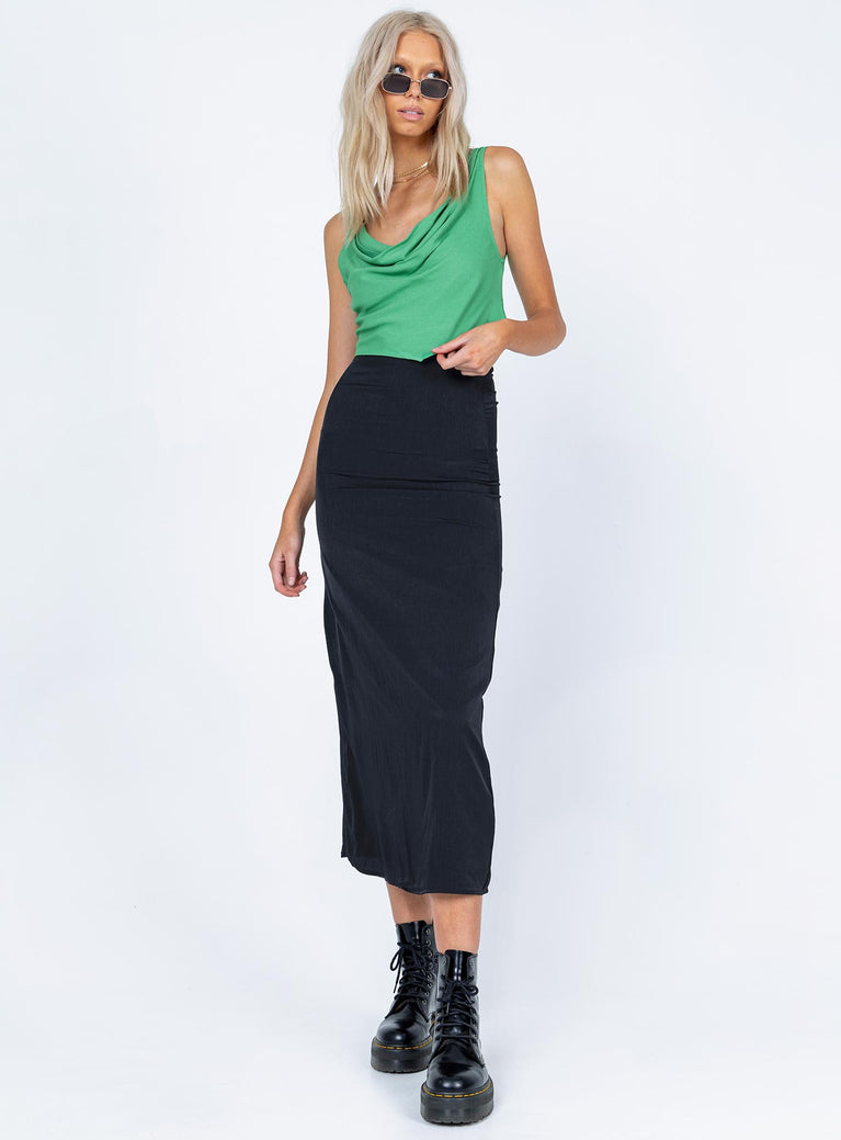   front view of model wearing Princess Polly Tollis Midi Skirt Black 