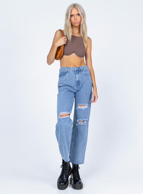 front view of model wearing Princess Polly Averia Top Brown 