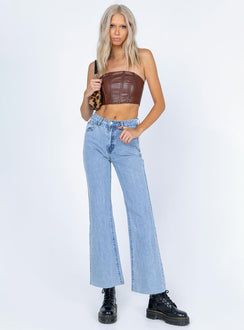 front view of model wearing Princess Polly Johnson Top Brown 