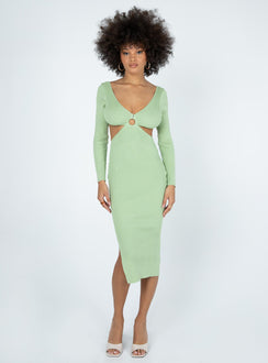 front view of model wearing Princess Polly Lucia Midi Dress Green 