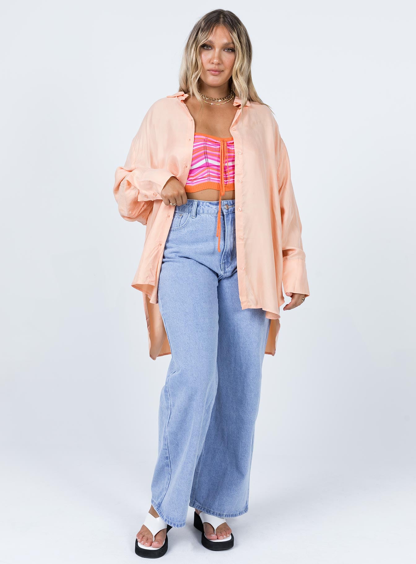 front view of model wearing Princess Polly Not Your Average Shirt Orange 