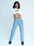 front view of model wearing Princess Polly Michigan Lillie Wide Leg Denim Jeans Mid Rise 