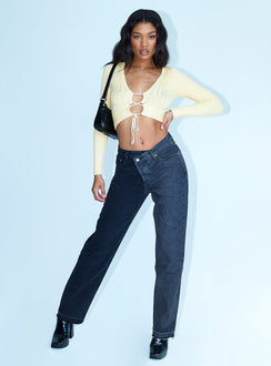 front view of model wearing Princess Polly Rori Denim Jeans Black Mid Rise 