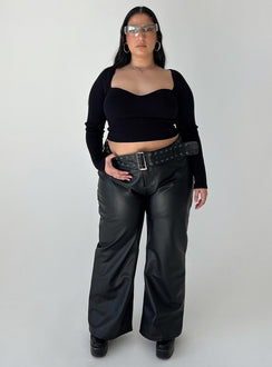product Princess Polly High Waisted Pants  Torridon Eyelet Belt Faux Leather Pants Black Curve