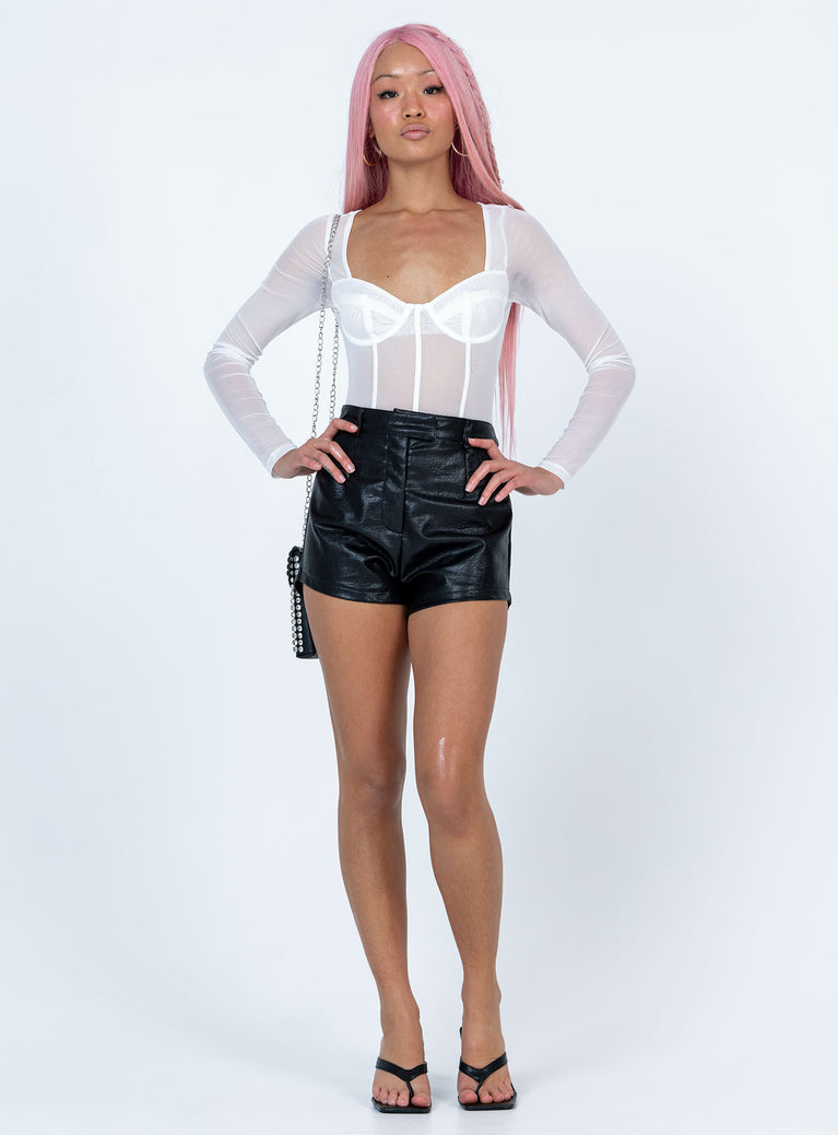 front view of model wearing Princess Polly Leonie Bodysuit White Full Sleeves Sweetheart 