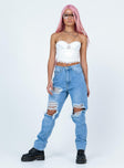 front view of model wearing Princess Polly Moxie Straight Leg Denim Jeans Mid Rise 