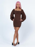 product Princess Polly Boat Neck  Lillie Long Sleeve Mini Dress Brown