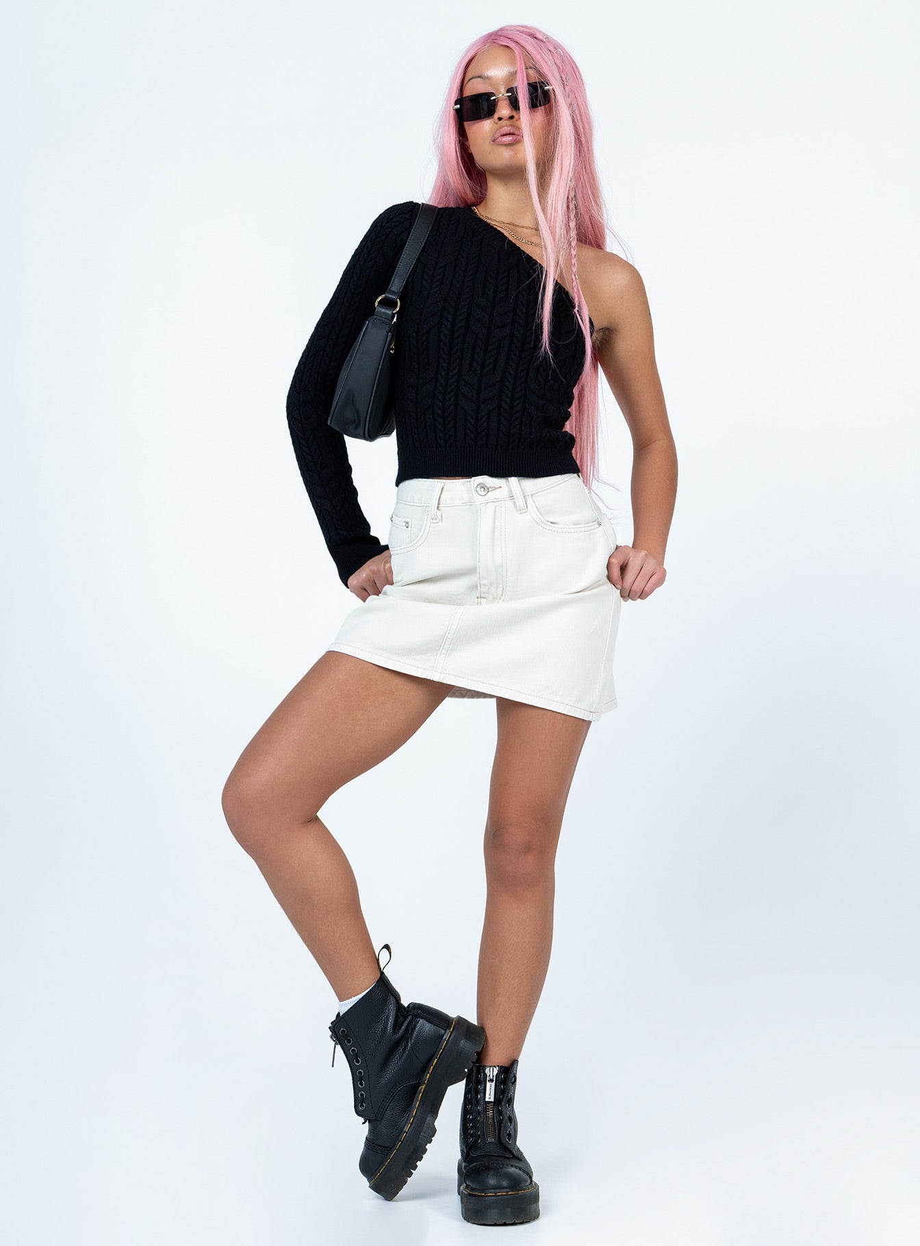   front view of model wearing Princess Polly Edyn Mini Skirt White Mini Skirts 