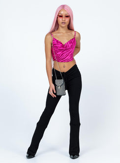 front view of model wearing Princess Polly Gia Top Pink Sleeveless Cowl 