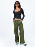 Princess Polly mid-rise  Erave Parachute Pants Khaki