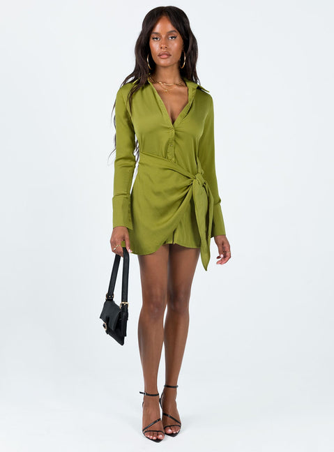 product Princess Polly Asymmetric Neckline  Bodeni Long Sleeve Mini Dress Green