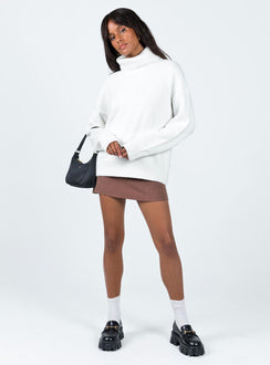 front view of model wearing Princess Polly Oswin Turtleneck Sweater White Long 