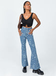 front view of model wearing Princess Polly Kirra Flare Denim Jeans High Waisted 