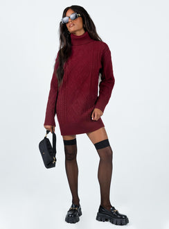 product Princess Polly High Neck  Bonington Sweater Dress Burgundy