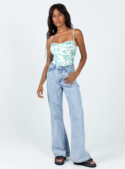 side view of model wearing Princess Polly Jesson Bodysuit Multi Sleeveless Square Neck 