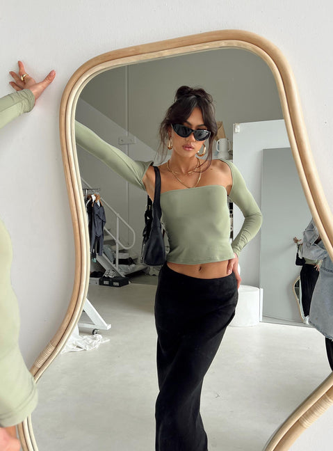 Front view of model wearing  front Princess Polly Sleeveless High Neck  Moran Two Piece Bolero Top Sage