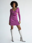 front view of model wearing Princess Polly Lucia Cut Out Mini Dress Purple 