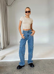 Front view of model wearing  front Princess Polly High Waisted  Saffie Wide Leg Jeans Mid Wash Denim