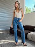 Front view of model wearing  front Princess Polly High Waisted  Holland Jeans Mid Wash Denim