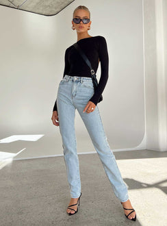 Front view of model wearing  front Princess Polly High Waisted  Manresa Denim Jeans