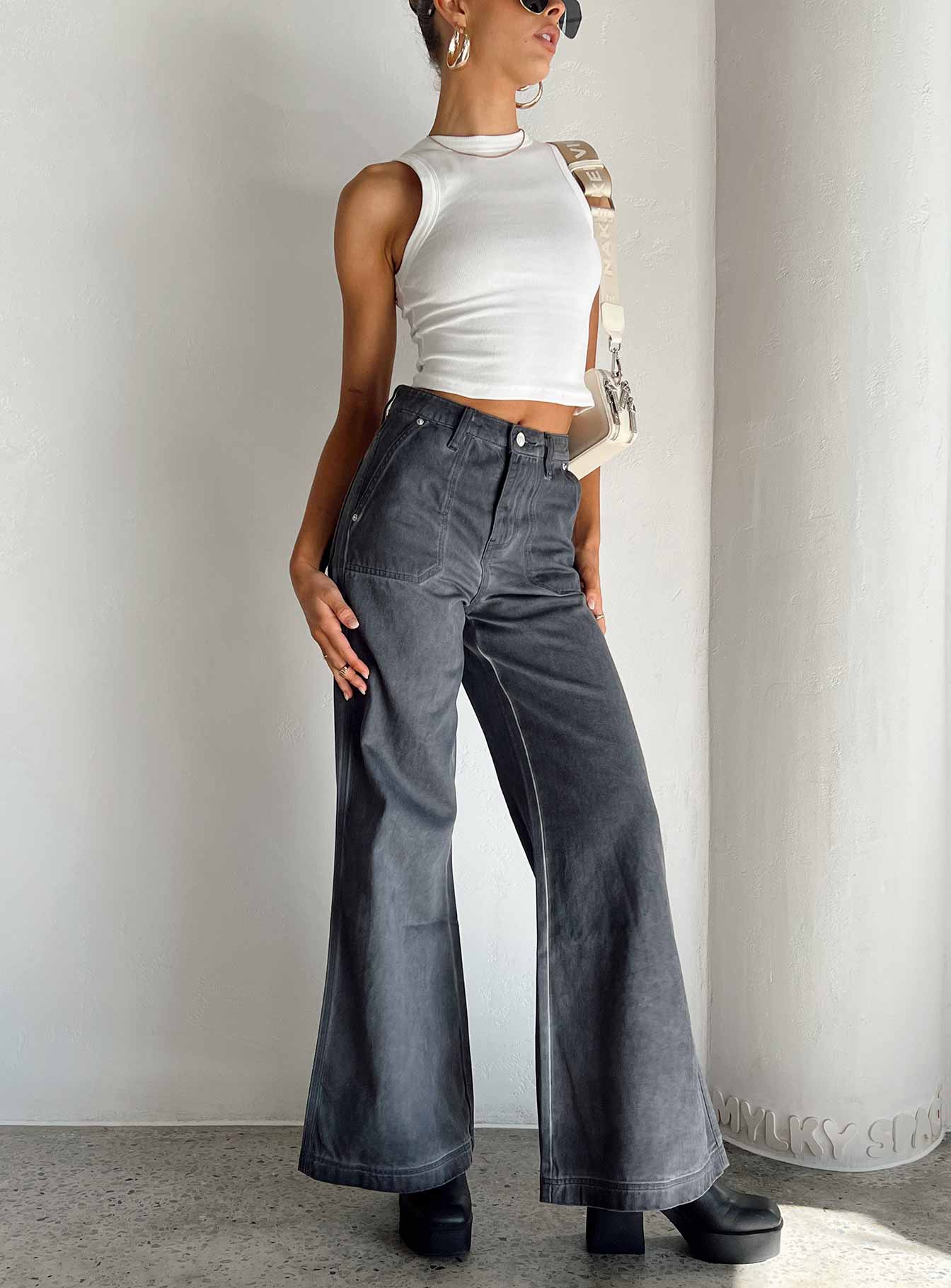 High waisted wide sale leg flare jeans