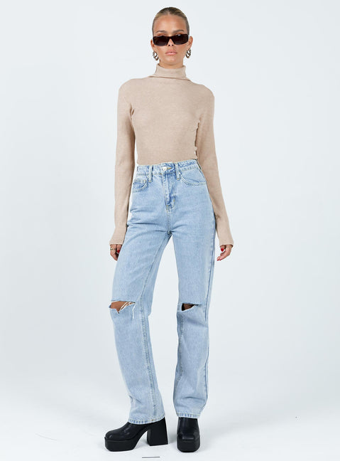 product Princess Polly Full Sleeves Square Neck  Nouri Long Sleeve Top Beige