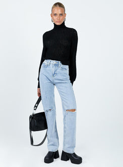 Mckilah Turtleneck Knit Jumper Black Princess Polly  Cropped 