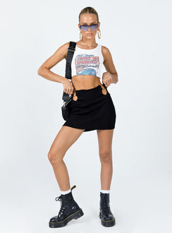   side view of model wearing Princess Polly Nina Rib Knit Mini Skirt Black 