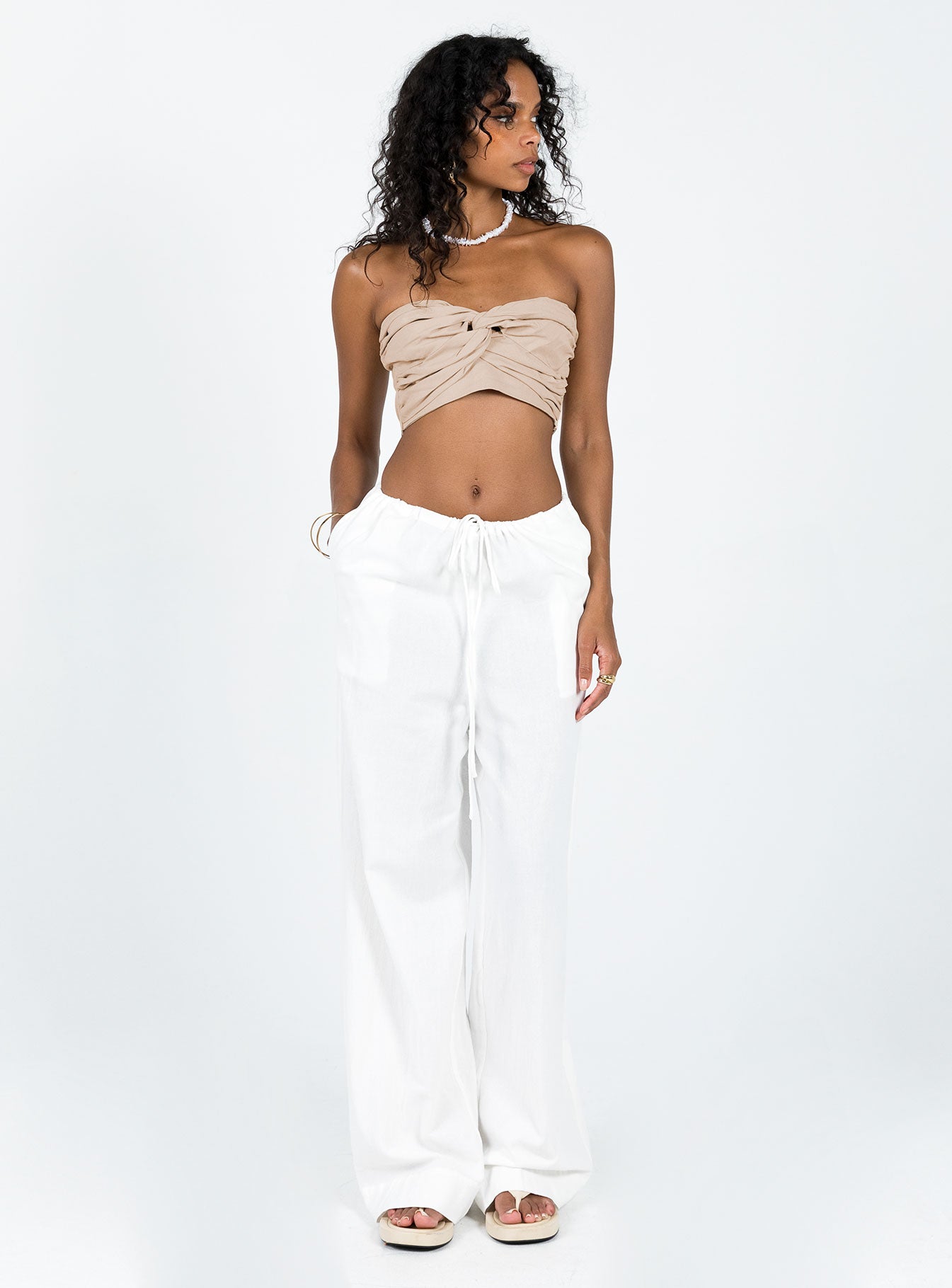 front view of model wearing Princess Polly Morland Pants White High Waisted Pants 