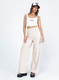 front view of model wearing Princess Polly Motel Obeli Trouser Rib Cream 