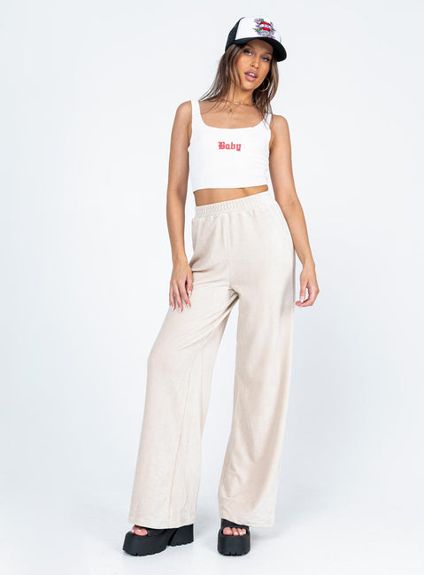 front view of model wearing Princess Polly Motel Obeli Trouser Rib Cream 