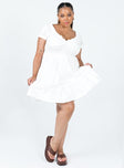 front view of model wearing Princess Polly Daniela Mini Dress White Curve Sweetheart Neckline 