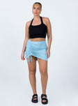   front view of model wearing Princess Polly Avani Mini Skirt Blue 