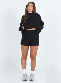 Matching set Knit material Sweater Drop shoulder Shorts Thick elasticated waistband