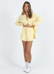 Yellow shirt and shorts set Button up shirt Classic collar High waisted shorts Elasticated drawstring waist