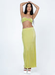 Matching set Silky material  Pleated design  Strapless top  Twisted bust  Midi skirt  Elasticated waistband  Lettuce edge hem 