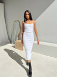 Front view of model wearing  front Princess Polly Sleeveless High Neck  Tamiah Top White