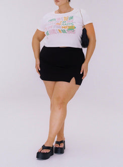 front view of model wearing Princess Polly Organic Be Kind Charity Baby Tee Cream Curve Short Sleeves Crew Neck 