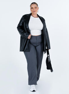 Black blazer Faux leather material Twin front pockets Padded shoulders Fully lined