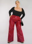 front view of model wearing Princess Polly Madi Pu Pant Red Curve 